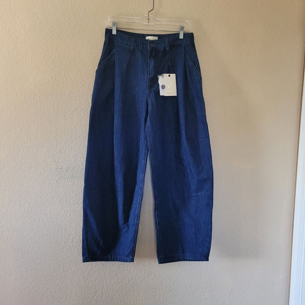 Womens Barrel Leg Jeans Size 4 Pleated Relaxed Blue Baggy Loose Dark Blue Nwt